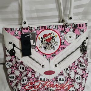 Ed Hardy Pink and White Tote Bag